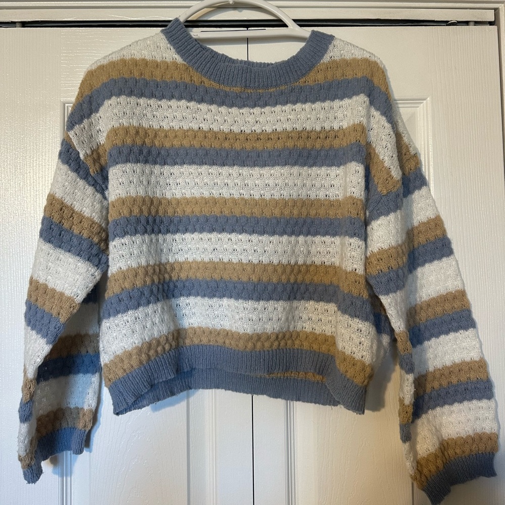 SHEIN Striped Blue, White, and Tan Sweater